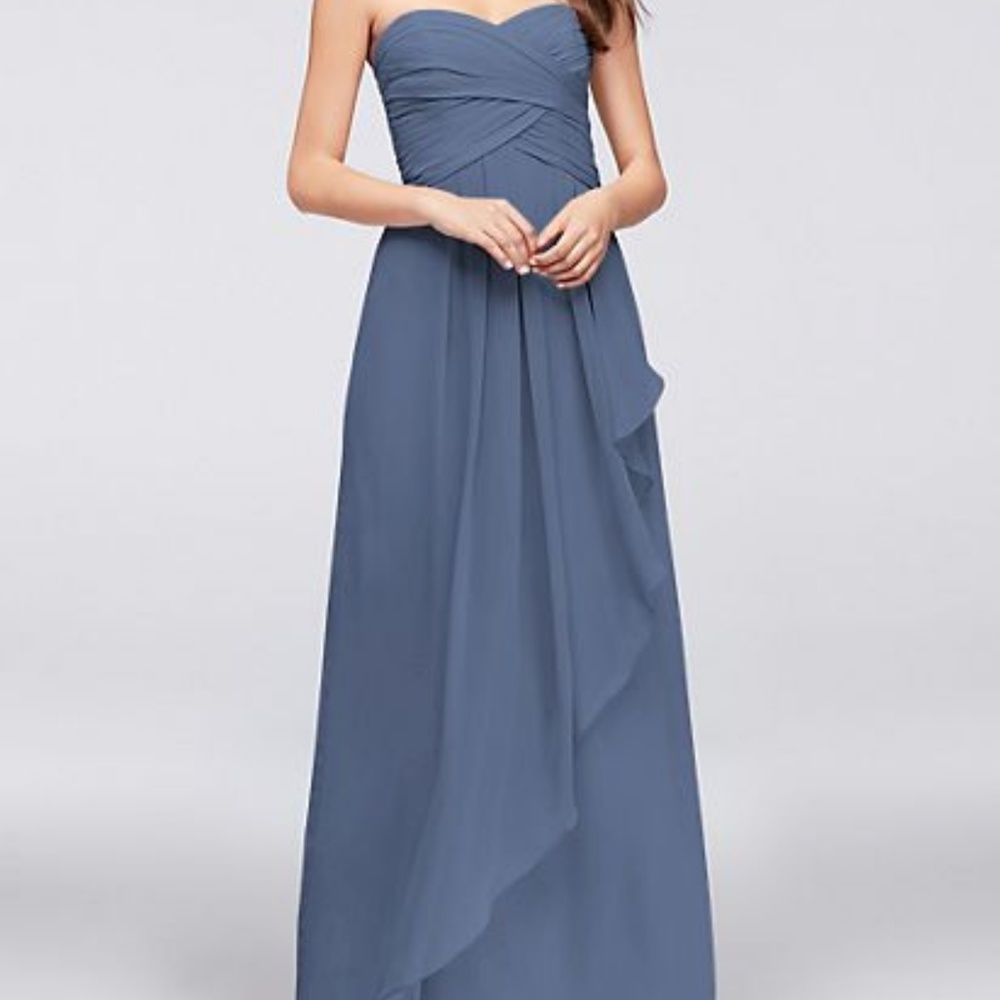 Strapless Bridesmaids Dress Crinkle Chiffon Blue 2